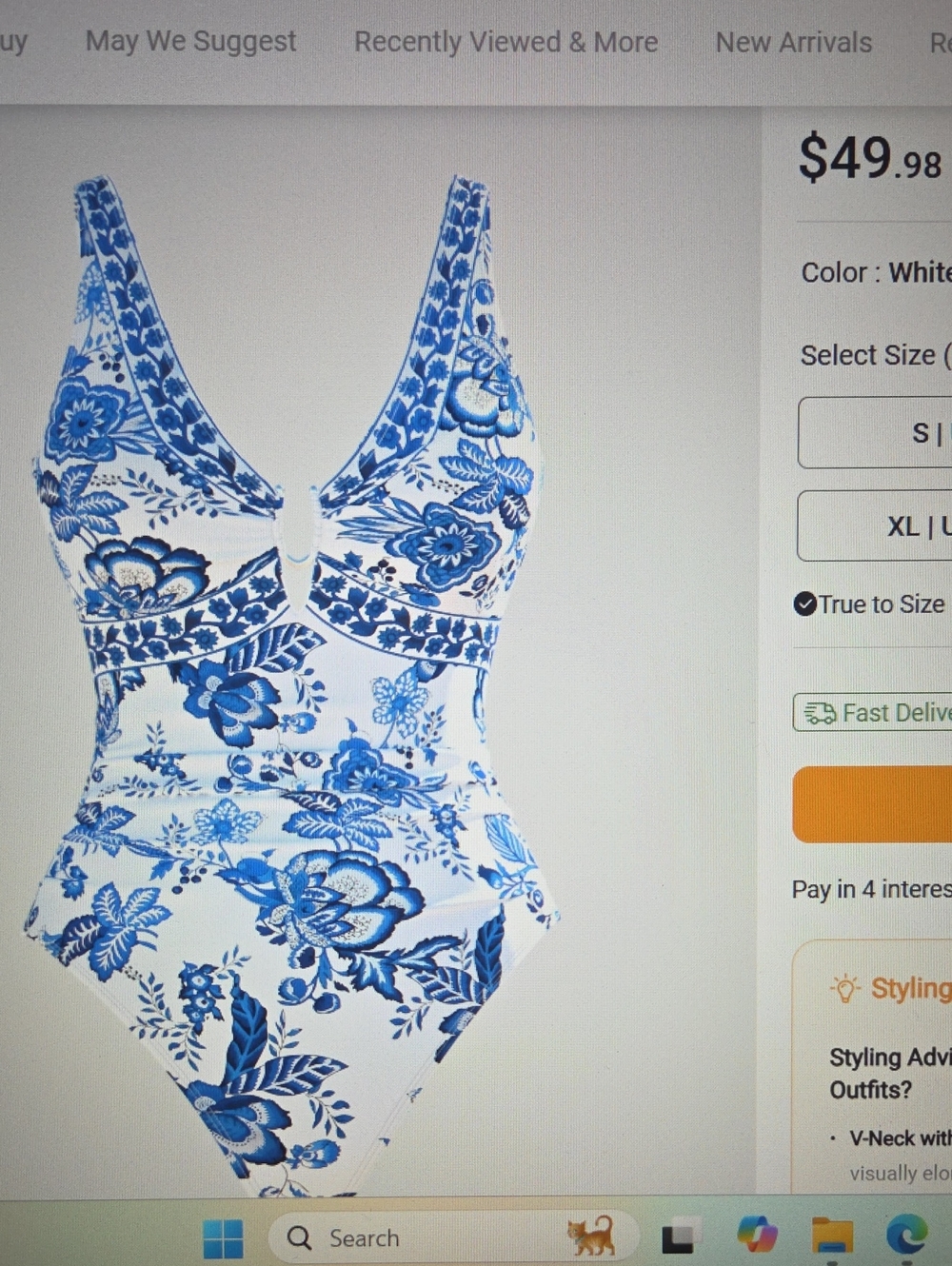 Modlily Blue Floral Print One-Piece Swimsuit with Blue Floral Print Skirt